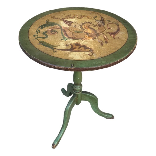 Regency Green and Gold Painted Flip-Top Side Table With Allegorical Pegasus Motif For Sale