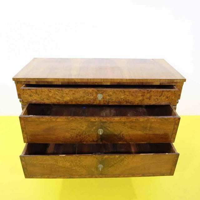 Wooden Chest of Drawers with Three Drawers and Burl Finish For Sale - Image 9 of 14