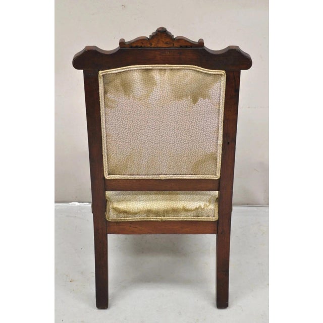 Antique Small Child's Eastlake Victorian Carved Walnut Distress Parlor Arm Chair For Sale - Image 9 of 12