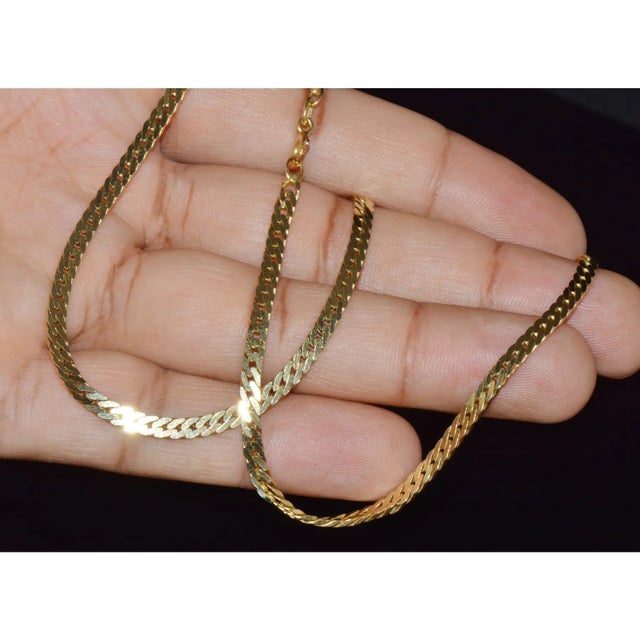 Italian 14k Solid Yellow Gold Faceted Flat Curb Chain Necklace For Sale - Image 10 of 12