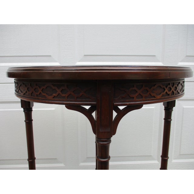 Chinoiserie Round Mahogany Chippendale Side Tables For Sale - Image 3 of 12
