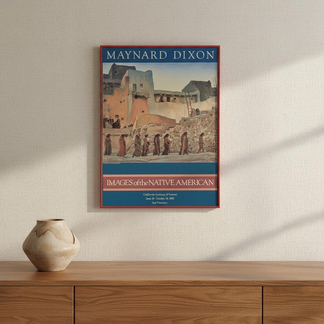 Blue Maynard Dixon 1981 Framed Museum Exhibition Poster Southwestern Pueblo Art-Boho For Sale - Image 8 of 11