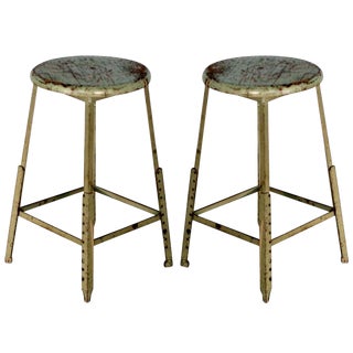 1940s Vintage Industrial Adjustable Bar Stools- A Pair For Sale