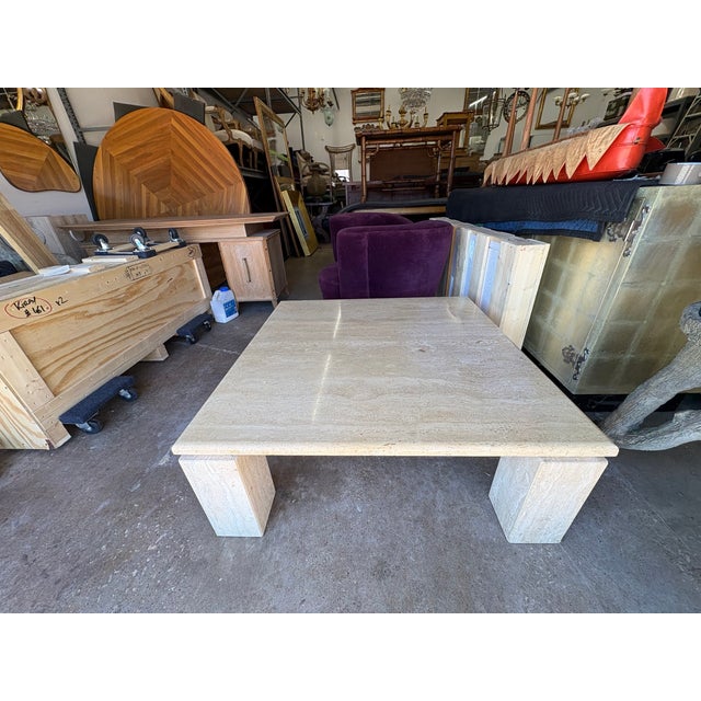 Cream 1970s Italian Modern Travertine Cocktail Table For Sale - Image 8 of 14