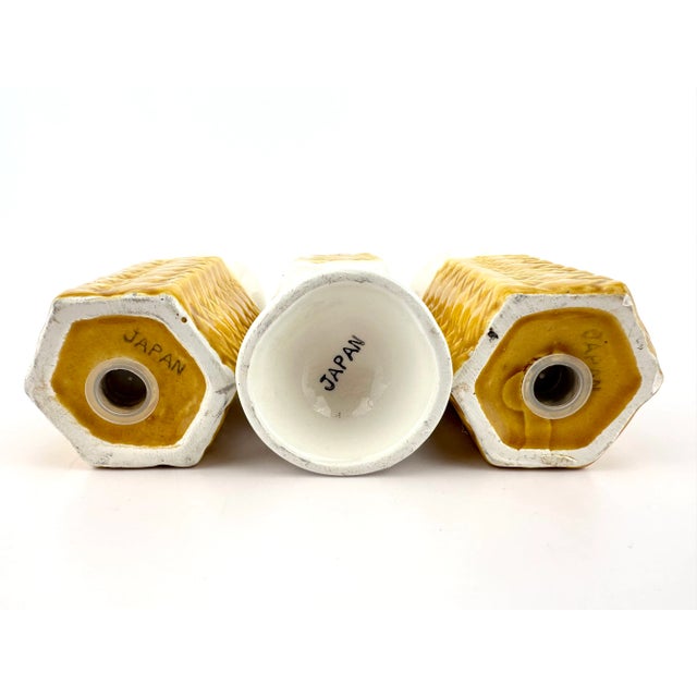 Ceramic Vintage 1960's Mid Century Japanese Salt and Pepper Shakers With Toothpick Holders- 3 Pieces For Sale - Image 7 of 8