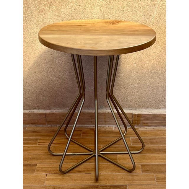 New Metal Fleur Side Table with Wood Top, Indoor and Outdoor For Sale - Image 17 of 18