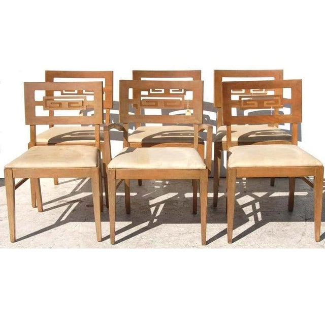 Includes 5 side chairs and 1 armchair Measures: Armchairs 23" W x 18" x 32" H Seat H 17.25", arm H 25.25" Side chairs 20"...