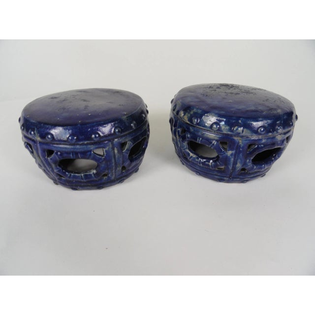 Ceramic 19th Century Vintage Blue Garden Stools - a Pair For Sale - Image 7 of 7