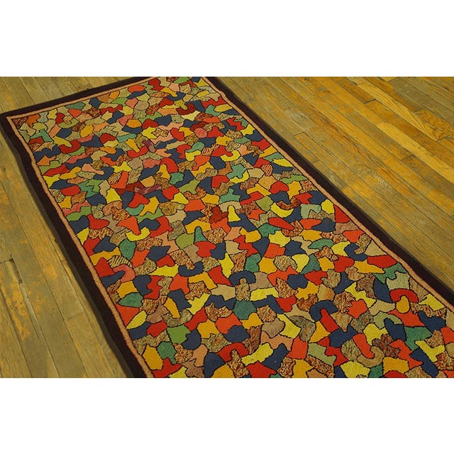 American 1930s Multicolored Abstract Folk Art Antique American Hooked Rug 2'10" X 6'6". Handknotted Wool Carpet For Sale - Image 3 of 5