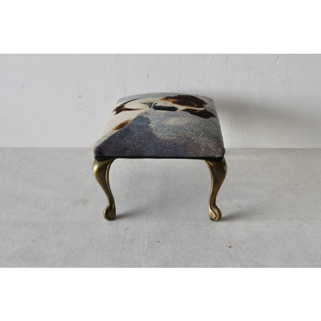 1980s Vintage Jack Russel Tapestry Upholstered Cast Brass Cabriole Legs Footstool For Sale - Image 4 of 9