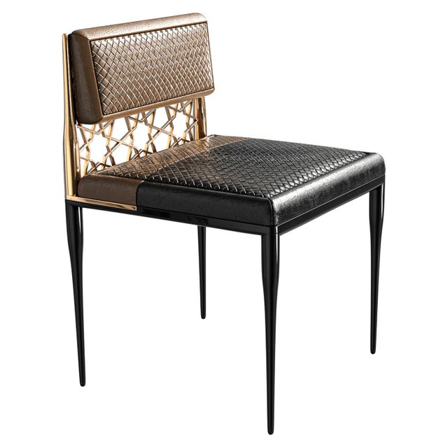 Black "Serenata" Chair, With Bronze, Stainless Steel, Tailor Made Leather For Sale - Image 8 of 10