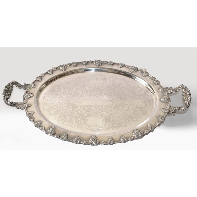 Silver 1930 Victorian Silver on Copper Ornate Grapevine Hosting Platter Tray National Silver Company For Sale - Image 8 of 15