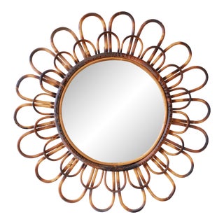 1970s French Rattan/ Bamboo Mirror For Sale