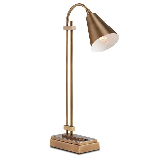 Metal Currey & Company Symmetry Brass Desk Lamp For Sale - Image 7 of 7