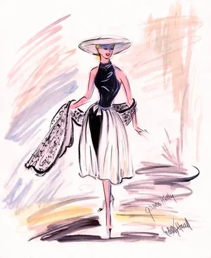 11x14 Print of Original Costume Sketch by Edith Head for Grace Kelly "To Catch a Thief" 1955