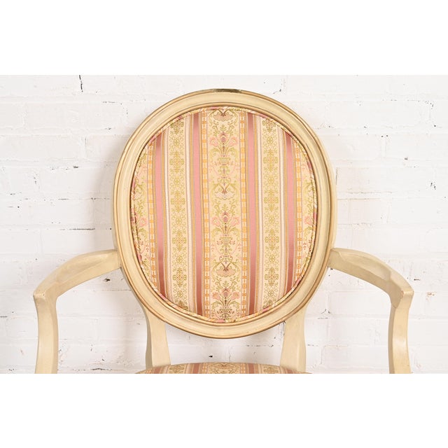 Wood Karges French Provincial Louis XV Cream Lacquered and Gold Gilt Dining Chairs, Set of Six For Sale - Image 7 of 12