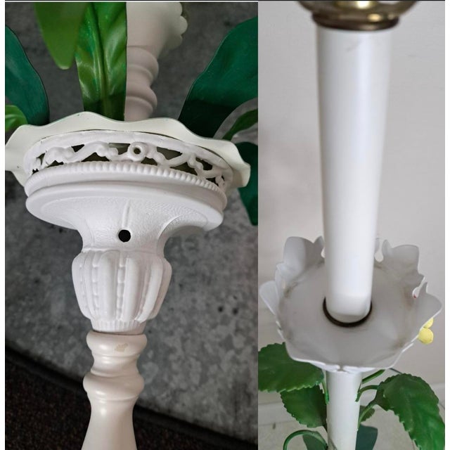 Vintage Hand-Painted Floral Tole Floor Lamp With Glass Table, Hollywood Regency For Sale - Image 15 of 15
