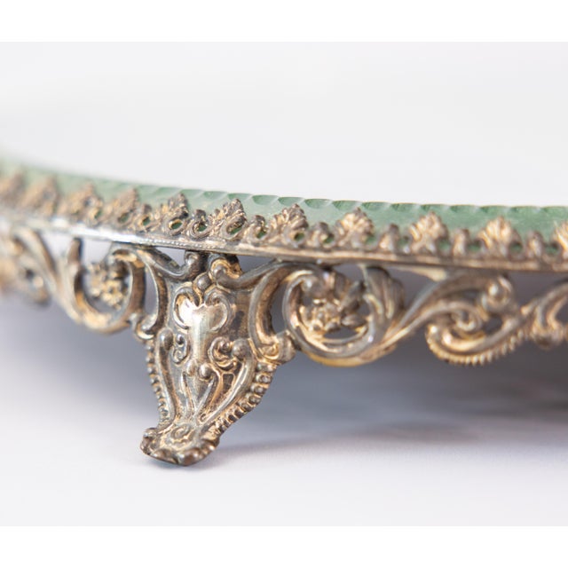 Rococo Antique French Gilt Ormolu Round Mirror Plateau Tray For Sale - Image 3 of 8