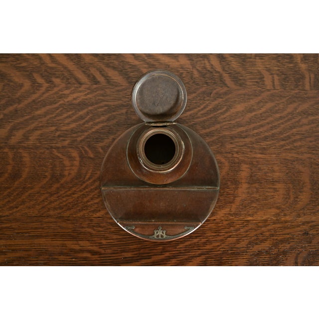 Heintz Arts & Crafts Sterling Silver on Bronze Inkwell With Pen Tray For Sale In South Bend - Image 6 of 13