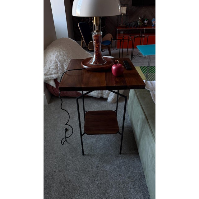 Wood Solid Walnut Side Table, Two-Tier End Table Nightstand, Forged Steel Base, Small Bedside Table For Sale - Image 7 of 7