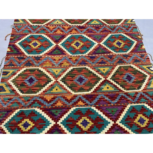 4' X 5'10" Afghan Chobi Khorjin Geometric Wool Kilim Rug For Sale - Image 10 of 17