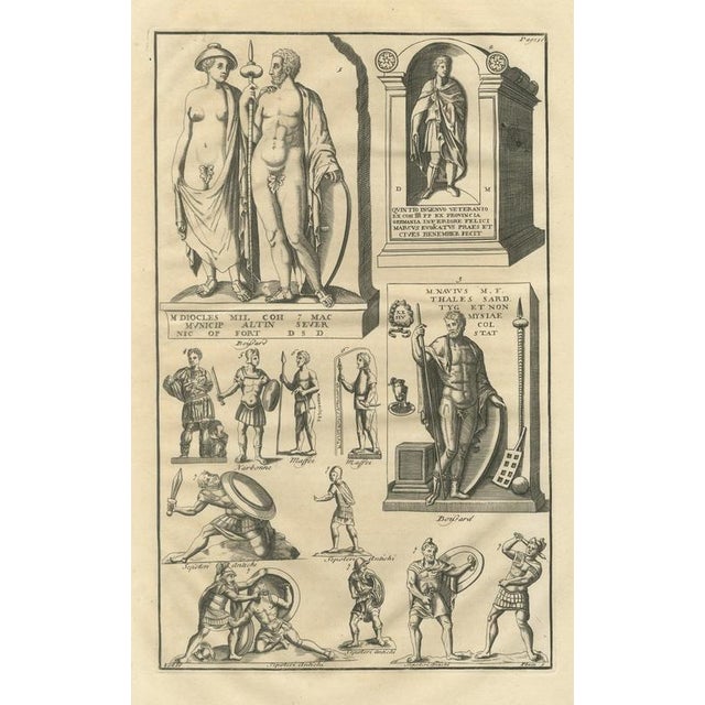 Beige Montfaucon, Funerary Monuments and Fighting Soldiers, Montfaucon Roman Plate, 1722, Engraving For Sale - Image 8 of 8