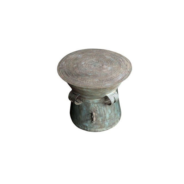 Monumental Cast Bronze Rain Drum Side Table Sculptural Patinated Finish For Sale - Image 4 of 6