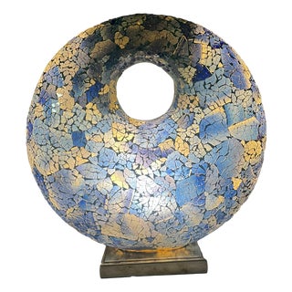 Sculptural Crackled Glass Mosaic Table Lamp with Wooden Base, Italy, 1990s For Sale