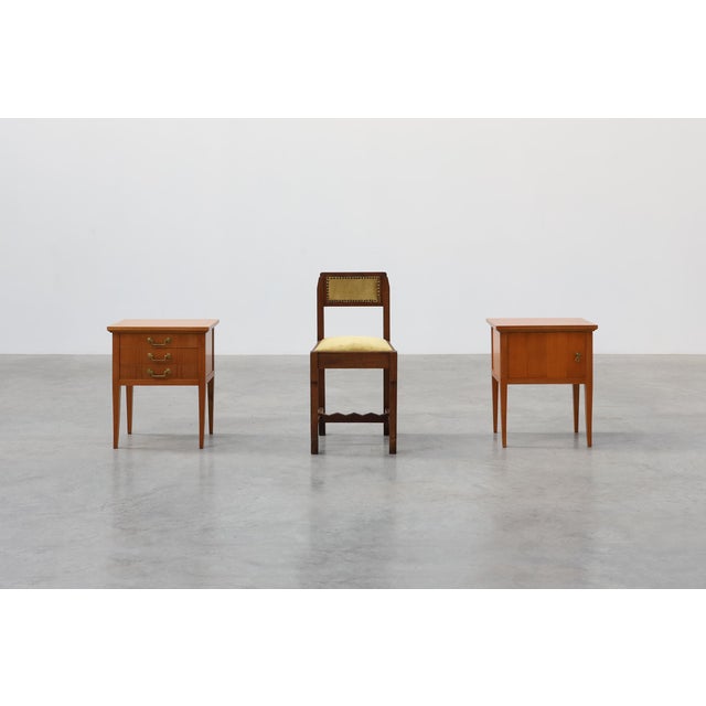 Mid-Century Bedside Tables with Brass Handles, France, 1950s, Set of 2 For Sale - Image 4 of 13