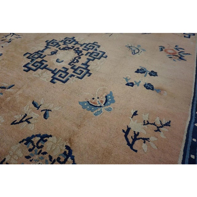 1900s Beige Medallion Floral Antique Chinese Ningxia Carpet 8' X 9'6" Knotted Wool Rug For Sale - Image 14 of 14