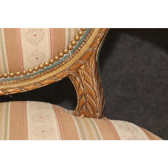 Cream Pair of 19th C. French Louis XVI Paint Decorated & Gilt Carved Armchairs For Sale - Image 8 of 12