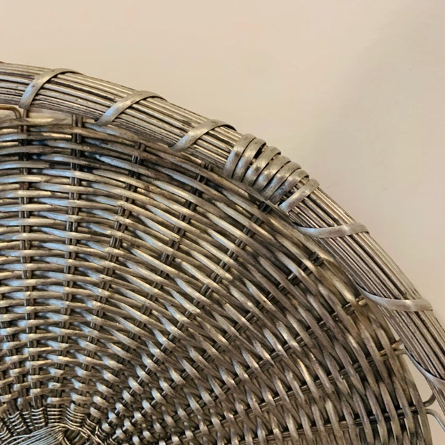 Mid 20th Century Vintage Woven Silver Basket Tray For Sale - Image 5 of 8