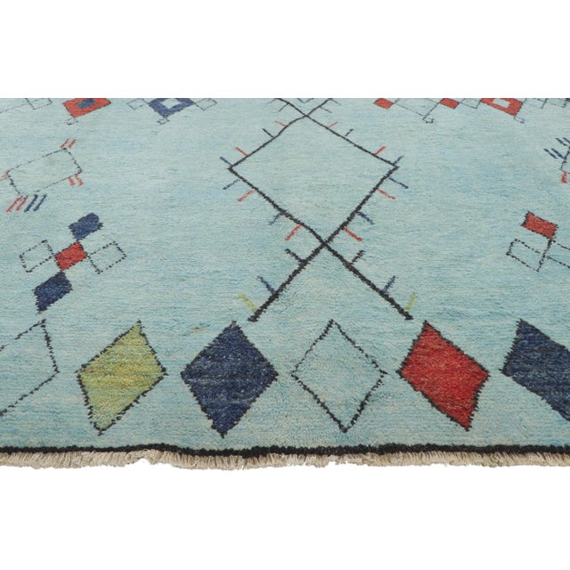 2010s Vintage Aqua Moroccan Style Rug - 10'03 X 14'02 For Sale - Image 4 of 10