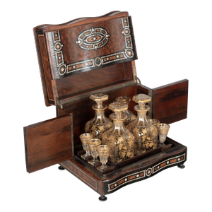 19th Century French Marquetry Tantalus Cordial Decanter Set - Set of 11