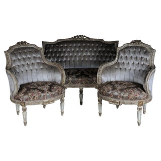 Louis XVI French Sofa and Armchairs, Set of 3 For Sale