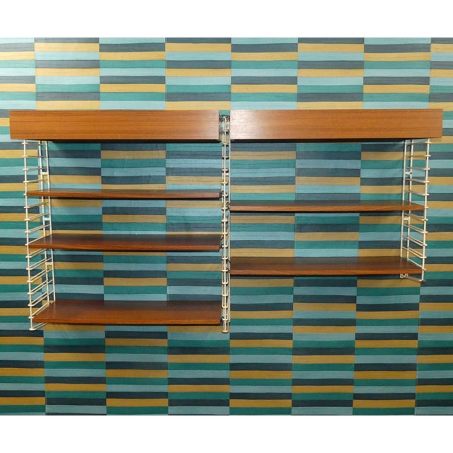 Mid-Century Modern String Shelf with Illuminated Covers in Dark Wood Veneer and White Ladders from Musterring International, 1960s For Sale - Image 4 of 16