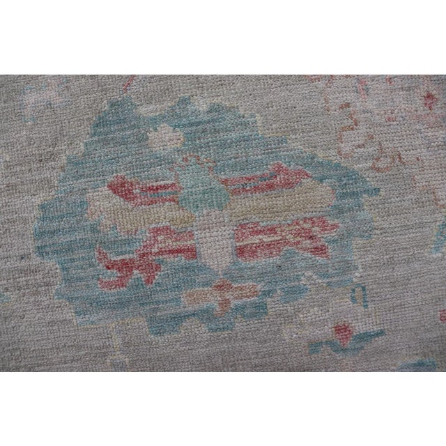 Modern Oushak Floral Motif Design in Light Green Background and Colorful Design For Sale - Image 10 of 12