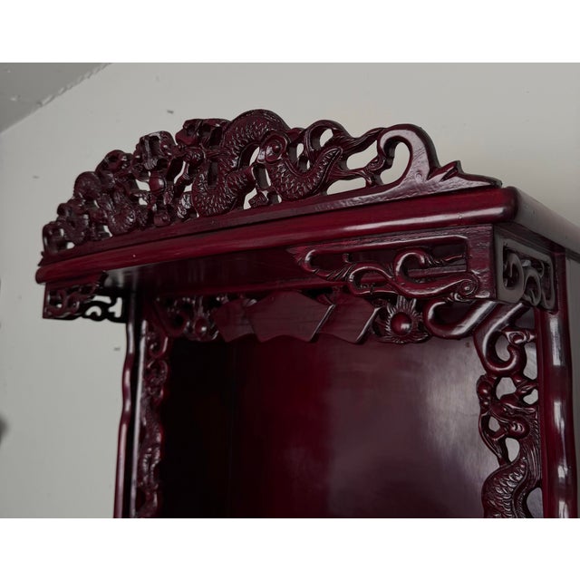 1990s 1990s Ornate Chinese Carved Burgundy Lacquer Display Cabinet For Sale - Image 5 of 6