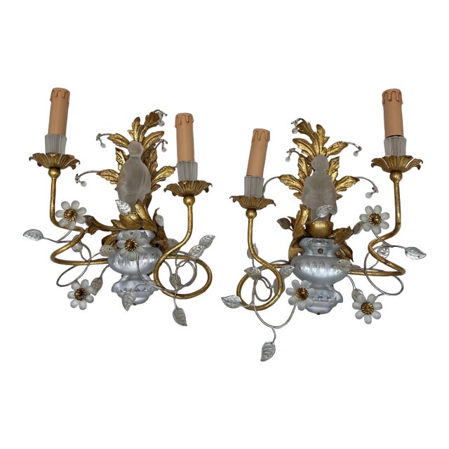 Pair of 1960s Crystal Chinoiserie Wall Sconces Attributed to Sherle Wagner For Sale