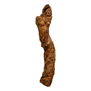Female Sculpture Carved from a Tree Stump, 20th Century, 1960s, Wood For Sale
