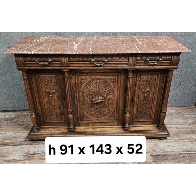 Renaissance Style Buffet in Oak with Marble Top For Sale - Image 10 of 12
