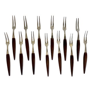Mid-Century Danish Modern Stainless Steel Appetizer Forks – Set of 13 For Sale