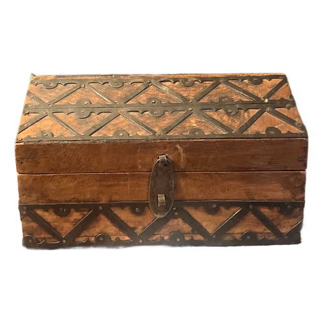 1980s Indian Wooden & Metal Box For Sale