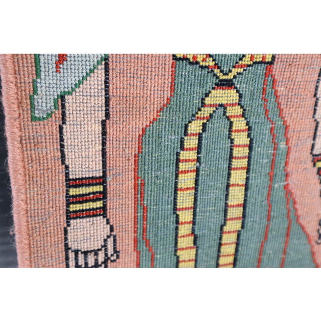 Vintage Egyptian Revival Handwoven Wool Pictorial Carpet Rug Tapestry Wall Hanging Colorful For Sale - Image 9 of 10