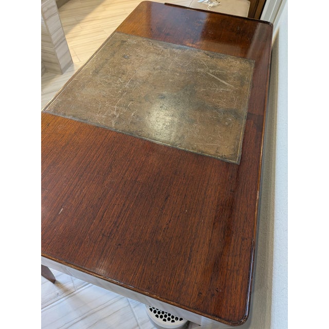 Burnt Umber 1930s French Art Deco Walnut Writing Desk With Leather Top Insert For Sale - Image 8 of 14