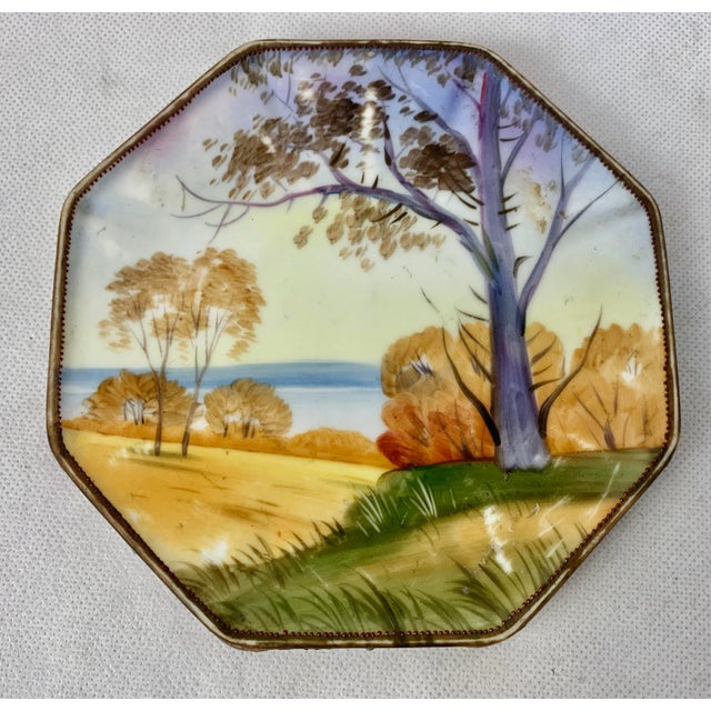Nippon "Morimura" Hand Painted Octagon Shaped Porcelain Footed Trivet For Sale - Image 9 of 9