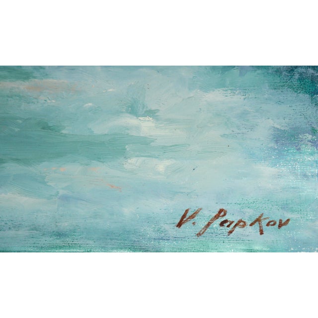 Boathouse at Night, Modernist Two Toned Color-Field Abstracted Seascape by Vasil Papkov For Sale - Image 4 of 4