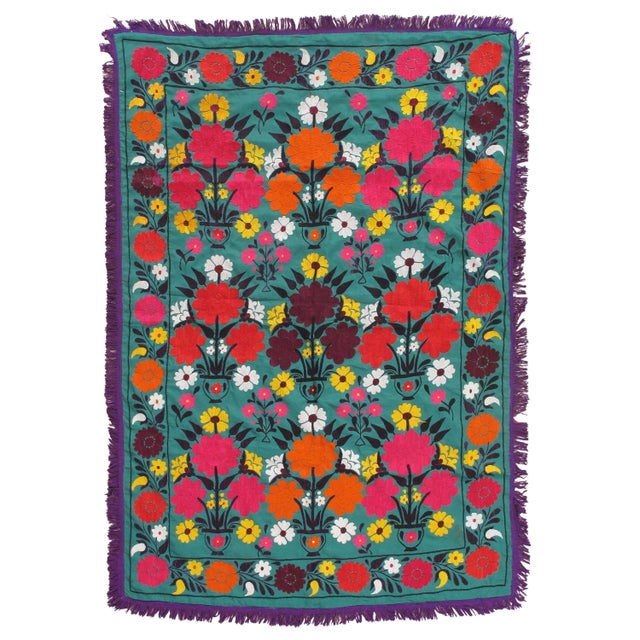 Late 20th Century Suzani Style Textile, Colorful and Floral Print For Sale - Image 18 of 18