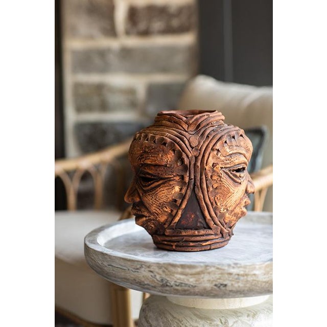 Tribal Vintage Afrobohemian Head Sculpture Vase For Sale - Image 3 of 8