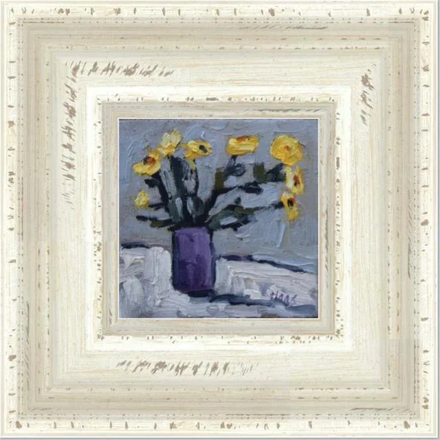 Yellow Flowers With Purple Vase, Oil Painting by L Haas For Sale In Reno/Lake Tahoe - Image 6 of 9